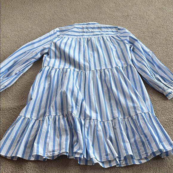 J.CREW Tiered Organic Cotton Poplin Long Sleeve Mini Dress Blue Barrie Stripe - Picture 9 of 11